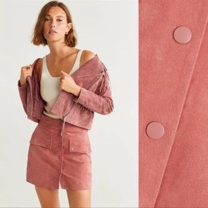 Worn once. 100% real leather - suede Mango pink skirt.